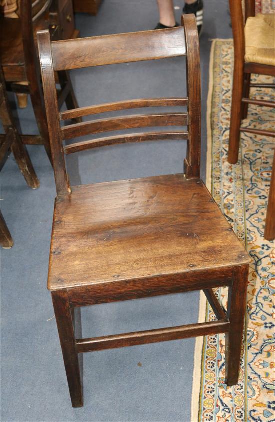 A set of six late 19th century oak dining chairs